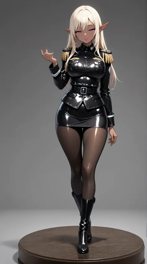  Young Beautiful Dark Elf Women ,(masterpiece, top quality , very detailed depiction, incredibly absurd high definition ,Curvaceous Body),(female cavalry officer , black latex military uniform with epaulettes, tight skirt , bodystocking , black tights, boo...