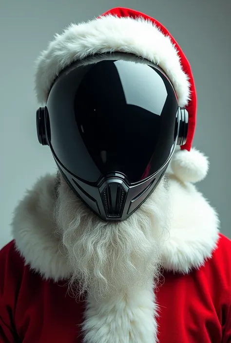 Santa Claus with a helmet without a motorbike 