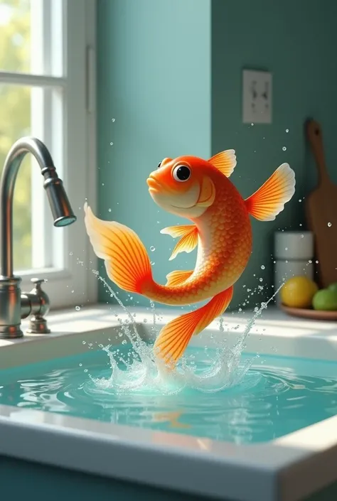 A fish dancing in the sink