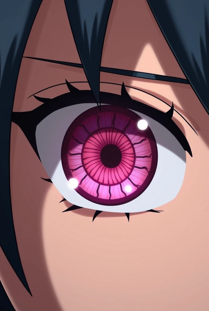 Close view of the pink Naruto eye 