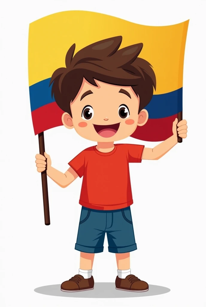 Cute Colombian Boy Cartoon Character Holding the Flag of the Colombian Country