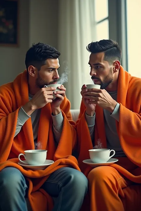 Ronaldo and Messi put on fire blankets and drink tea 