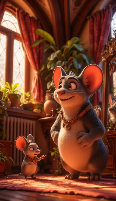 Scene 2: The Mirror Moment

Visual: Ray stands in front of a mirror in his cozy home. His reflection shows his round belly, and his eyes fill with determination. A small mouse trainer, wearing a whistle, appears beside him with a tiny clipboard.

Dialogue/...