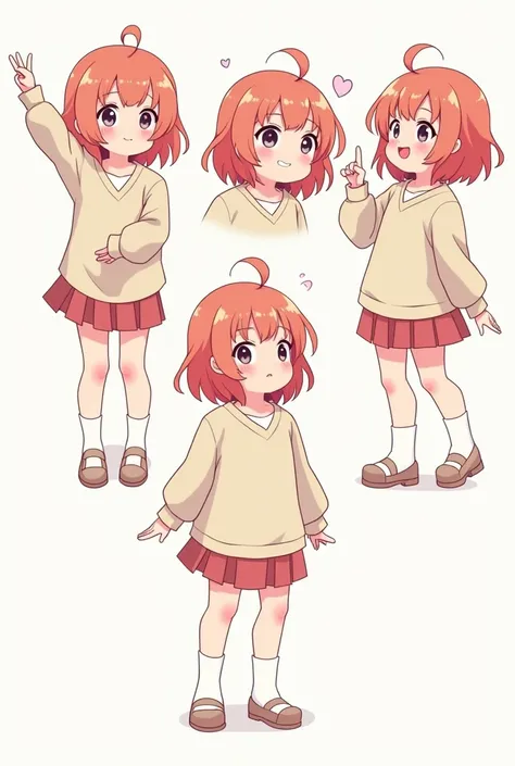 cute girl,Multiple poses and expressions,character sheets,anime style,illustration