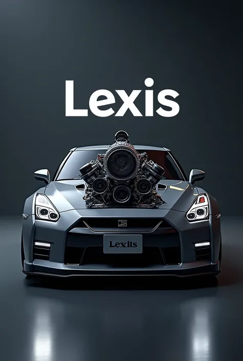 Can you make a Lexis ui design title and add a V8 engine in the background with a title named Waiting for V8 and add a title named Lexis Below