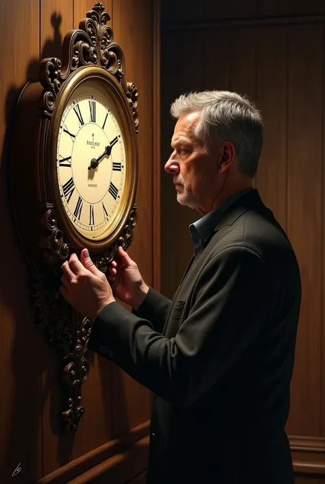 A man holding a wall clock