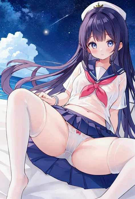  girl、 sailor suit,skirt lift、spread legs,see through panties