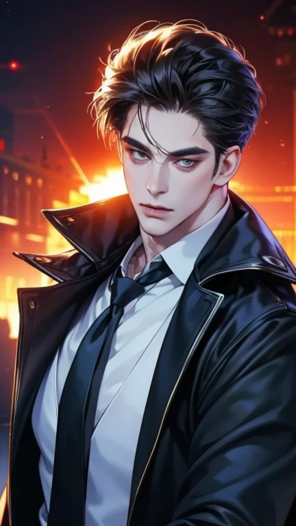 (best quality,4k,8k,highres,masterpiece:1.2),ultra-detailed,(realistic,photorealistic,photo-realistic:1.37),36 year old man,3 day beard,handsome anime,portraits,strong,masculine,dark hair,sharp jawline,mesmerizing eyes,perfectly styled hair,cool anime outf...