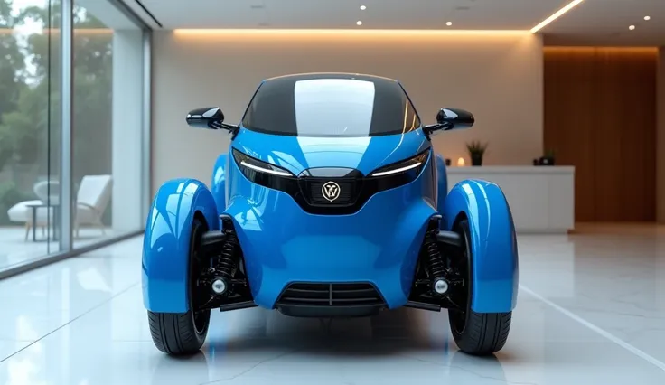 2025 tricycle Temple blue colour front view luxury showroom