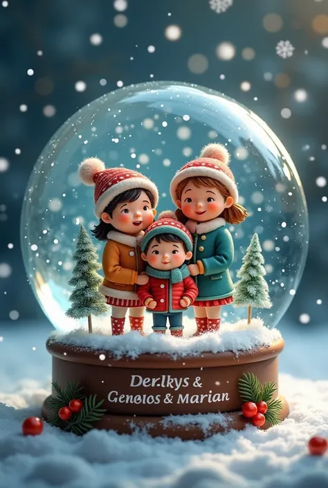 Christmas snow globe that says Delkys, Genesis &  marian 