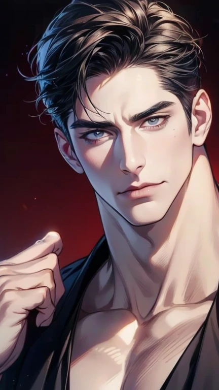 (best quality,4k,8k,highres,masterpiece:1.2),ultra-detailed,(realistic,photorealistic,photo-realistic:1.37),36 year old man,3 day beard,handsome anime,portraits,strong,masculine,dark hair,sharp jawline,mesmerizing eyes,perfectly styled hair,cool anime outf...