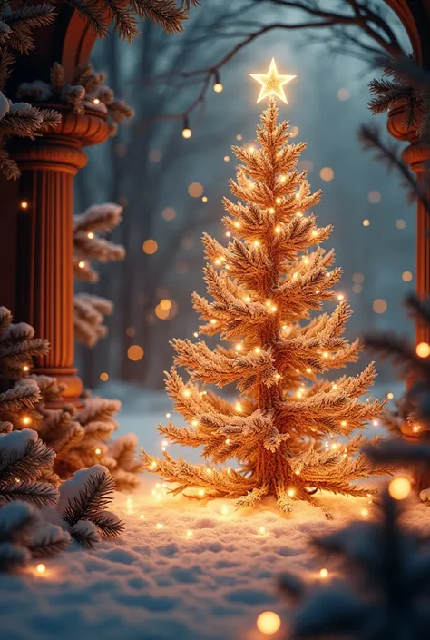 FANTASTIC illustration for Christmas environment screen with the Christmas  fractal, ad text" Sarbatori fericite!", embodied with light lines around.  