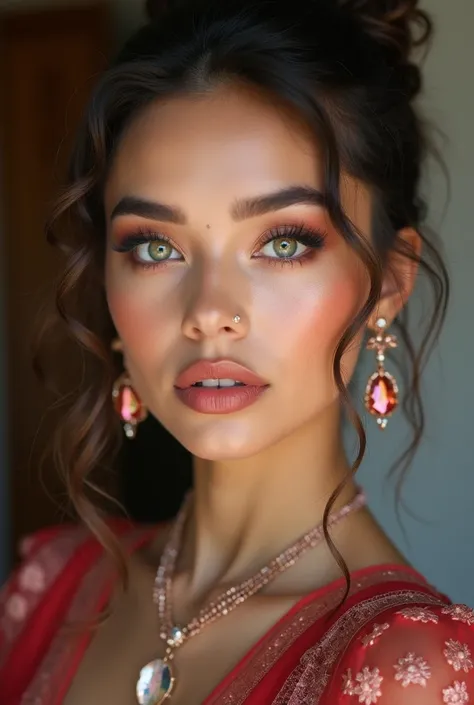 Woman beauty, manhwa style, a lot of details, good detailing, beautiful makeup, jewelry, crystal and precious stone jewelry, eyelashes, expression, full view, hairstyle, curly locks, textured. Aesthetic. Colorful.