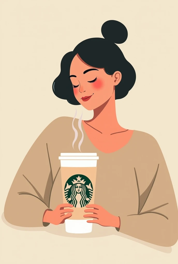 Flat character of a girl chilling with Starbucks coffee 