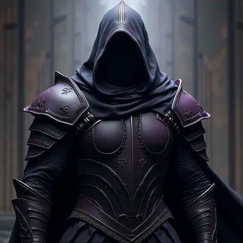 fan art, fantasy, medieval, character, shadow warrior in black and dark purple leather armor and helm. total top view, top view of head and shoulders.