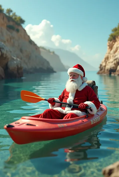 Santa Claus fishing in Punta del Este in kayak 