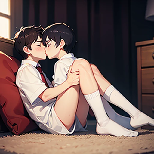  boy kisses his elder brother in white socks 