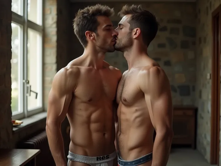 a handsome boy in underwear is kissing sexy with his boyfriend in class and his friend can see his very smooth and big ass