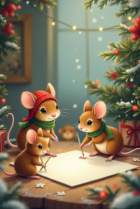 Create a Christmas card with little mice to write