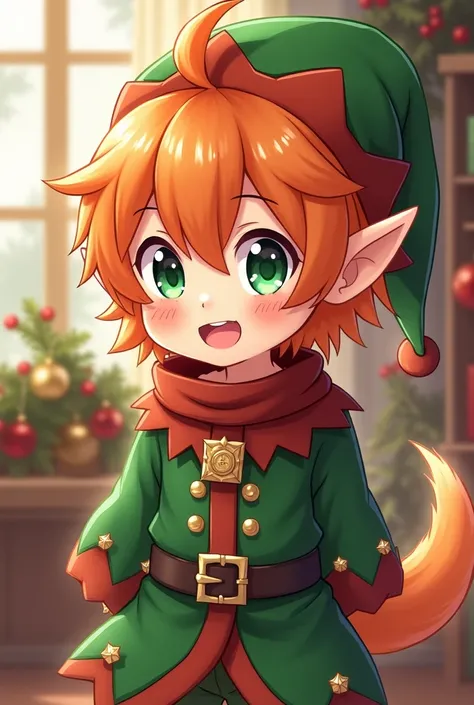  Male style anime character "  fluffy orange hair  " cute face orange  "  Christmas elf accessories  "  Christmas elf costume  