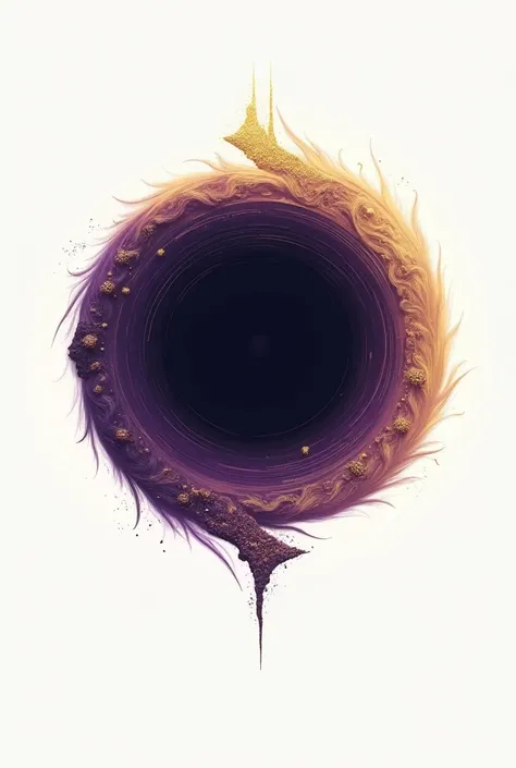 Minimalist symbol of uniqueness/Black Hole, purple and gold,  white background, simple, runa, ritual, 2D, abstract, all in one center , craziness