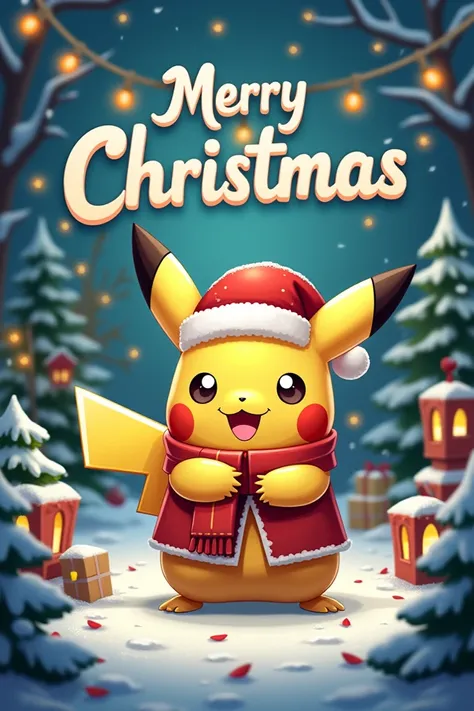 Un logo avec PokéBroc écrit, un pikachu et un décor de Noël avec Merry Christmas écrit 