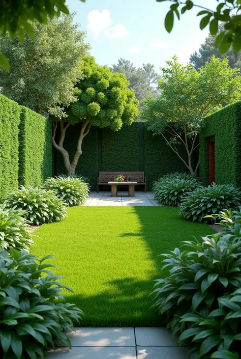 il y a une photo dun jardin avec une pelouse verte, jardin réaliste, terrasse verte, Paysage 3D, Paysage 3D, paysage de jardin, beaucoup de végétation, environnement de jardin, Image 3D, plantes et herbe, , rendu 3D vue, ça a l&#39;air réaliste, environnem...