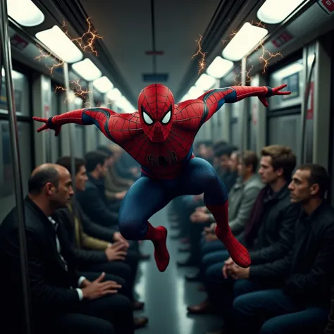 Spiderman entering inside train 