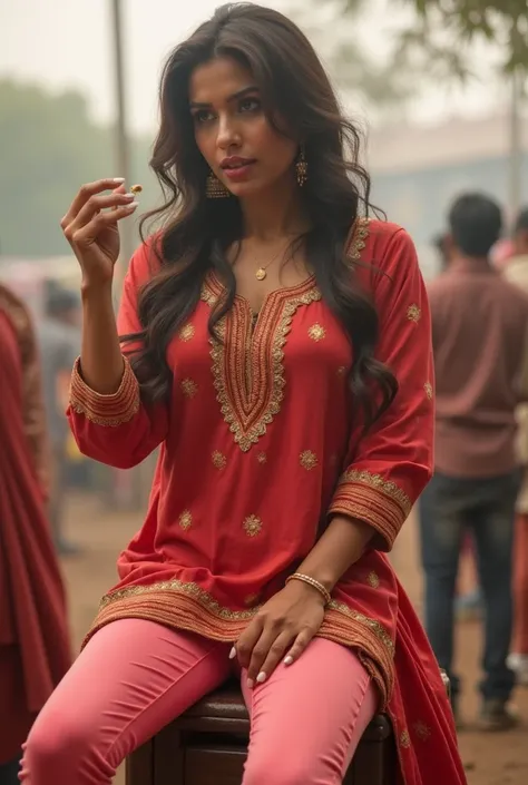 Heavy big thighs beautiful real face indian actress wearing  pants beautiful real face indian actress wearing kurta pink leggings shoulder ride man taking mirror photo shoulder ride man celebrating dahi handi festival eating food 