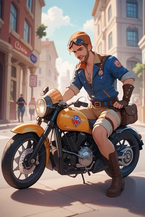 A capybara in the Jak Sparrow costume riding a motorcycle