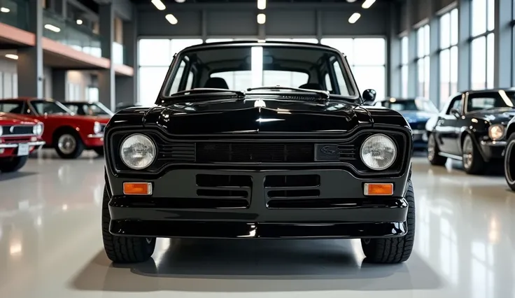 1068 Ford Escort MK1 RS in showroom with shinny black color front view