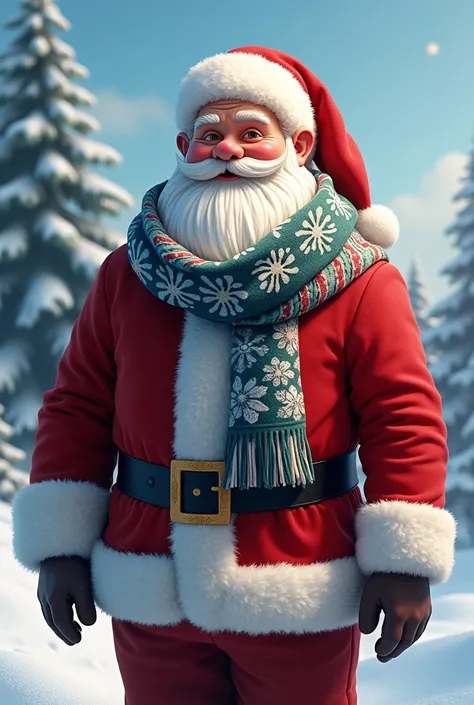 Santa Claus with blue white and green scarf