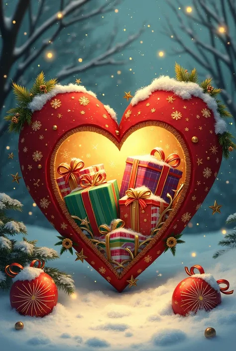 Picture of a Christmas heart with gifts 