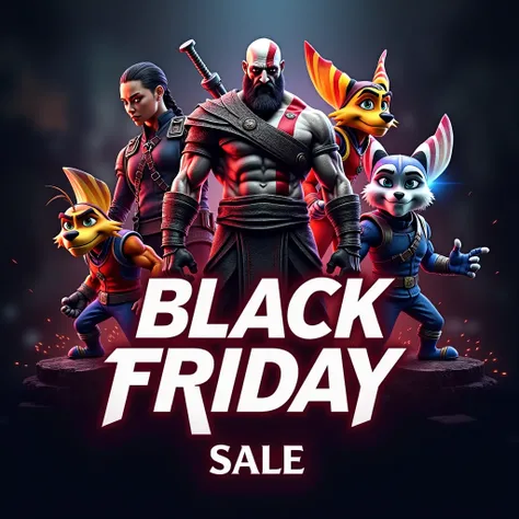 Banner para Site, black friday Para Loja de Video Games, Play Sony characters from the games