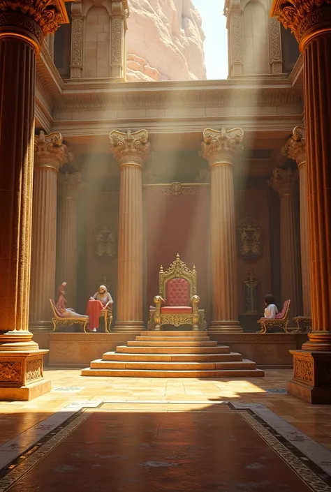 A royal throne hall in 250 BC with no people in it 