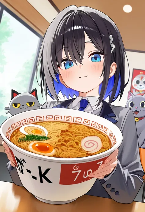 score_9,score_8_up,score_7_up,rating_safety,source_manga,masterpiece,best quality,hyper detailed,super fine illustration,8k,side angle,BREAK (stuffed grey cat,mascot character:1.2),BREAK ramen restaurant,detailed background,