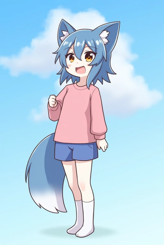 score_9, score_8_up, score_8, 1girl, source_cartoon, source_furry, blueyxl, bluey heeler, (boxchibi:0.2),  girl, cowboy shot, anthro, furry, tail, blue body, animal ears, flat shaded background, sky, day, cloud, blue sky, feminine, female, slender figure, ...