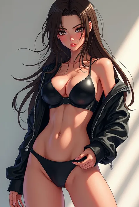 ANIME WOMAN. Sexy Athletic. Dressed in tight leather clothing. And black anime jacket