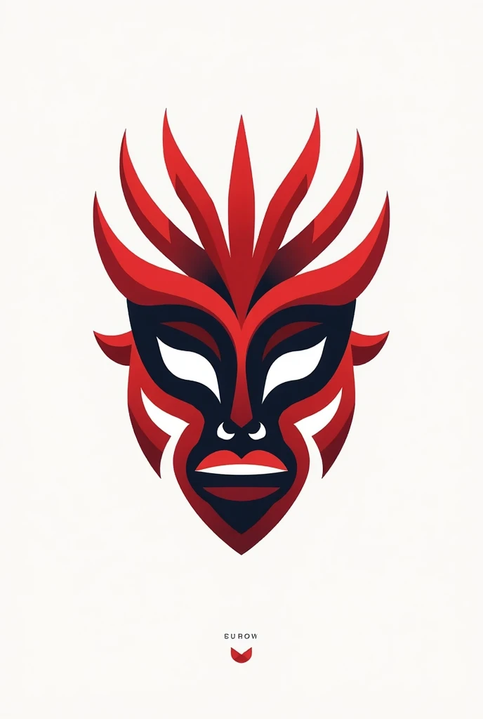 Create a vector-style logo combining the symbol of Play meshed with an African mask design. Use bold red tones for the mask and play symbol, and place it on a clean white background.