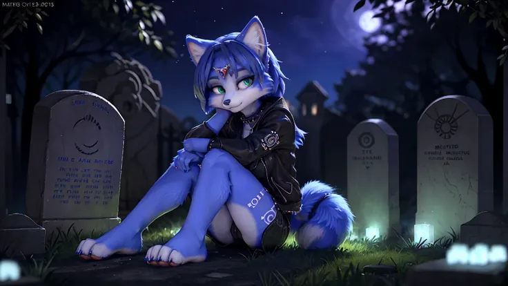 ((krystal)), Star Fox-Krystal, lovable, green eyes, (((  Long blue hair 1  .3))), Decollete, anthro, blurred,  detailed Fluffys fell,   detailliertes Gesicht  , (Fluffy),   1 girl, ,woman, Goth, green eyes, Undercut, Ultra-realistic 8k CG  ,   masterpiece,...