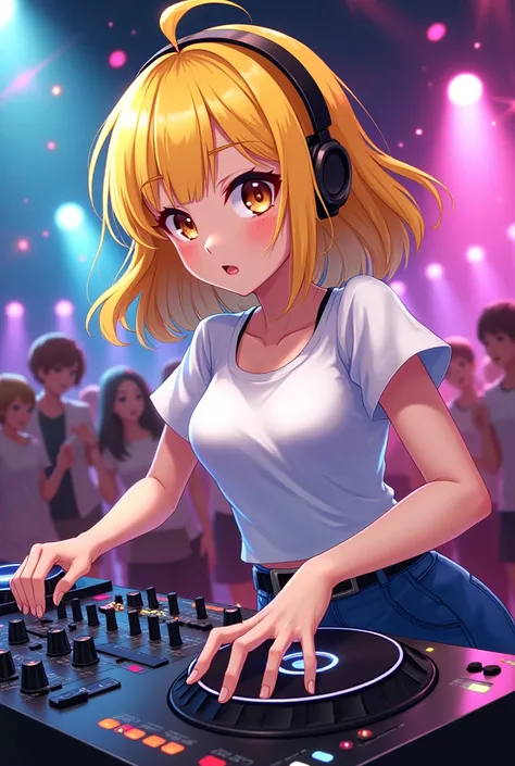 Anime of skinny DJ girl with yellow hair