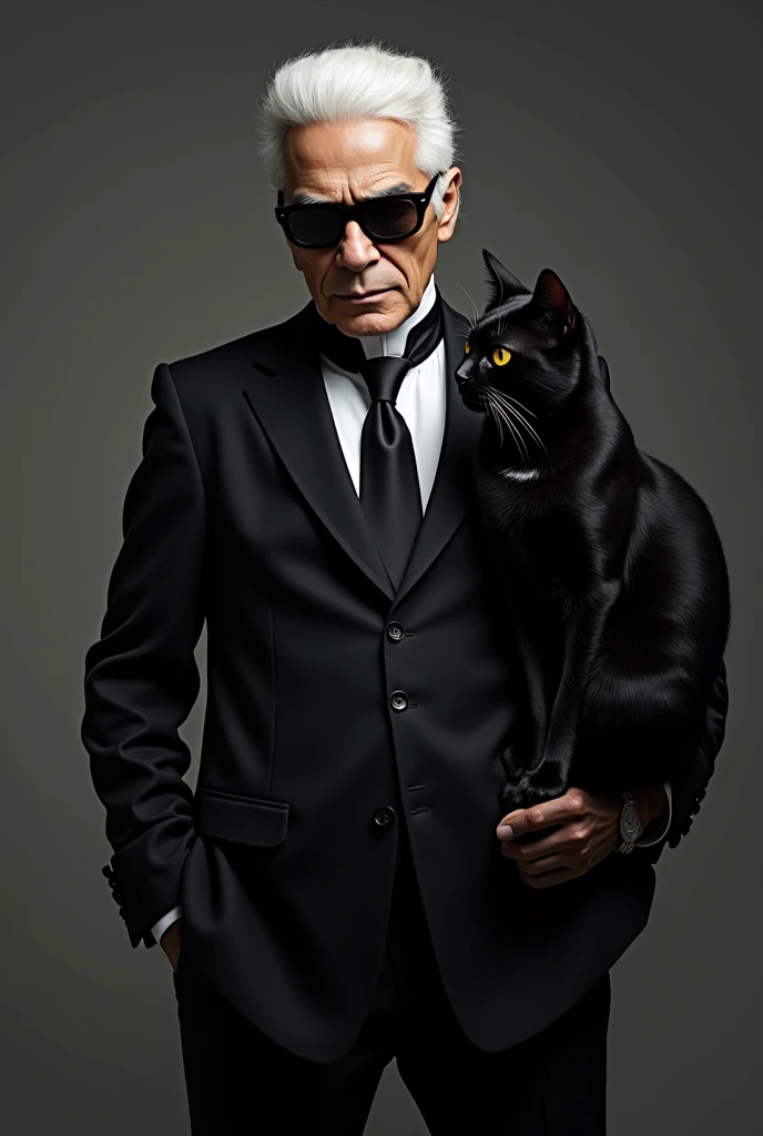 Karl Lagerfeld and a black cat