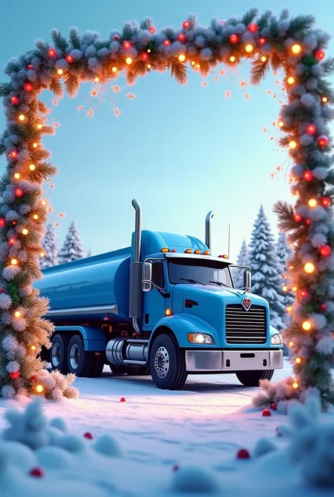 Blue fuel tank tank truck with Christmas frame 