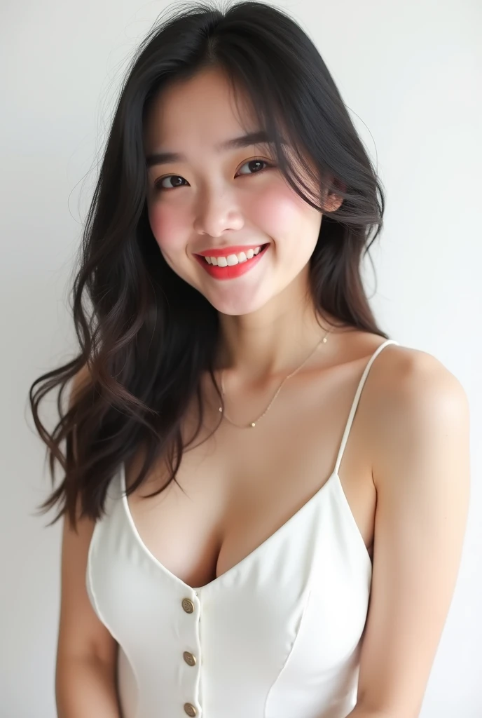 (( best quality)), (( masterpieces )),((4k Details)), 1 girl,  White Tank Top, White bodice, White Single Breasted Top,Virtual,Thai girlผิวขาวออร่า,Thai girlหน้าใส,Thai girlผิวสวย,Thai girlผมยาว,Thai girlทาลิปฉ่ำวาว,Thai girl,((Shiny juicy face)),The image...