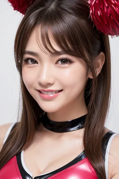 (((   Latex Sleeveless Cheerleader Costume ))),((( With pom-poms ))),(((   cleavage cutout  ))),(((seductive smile))),   ulzzang-6500-v1   .1, (  RAW photo :1.2), ( Photo realistic :1.4),  beautiful detailed girl with very detailed eyes and face,  beautifu...