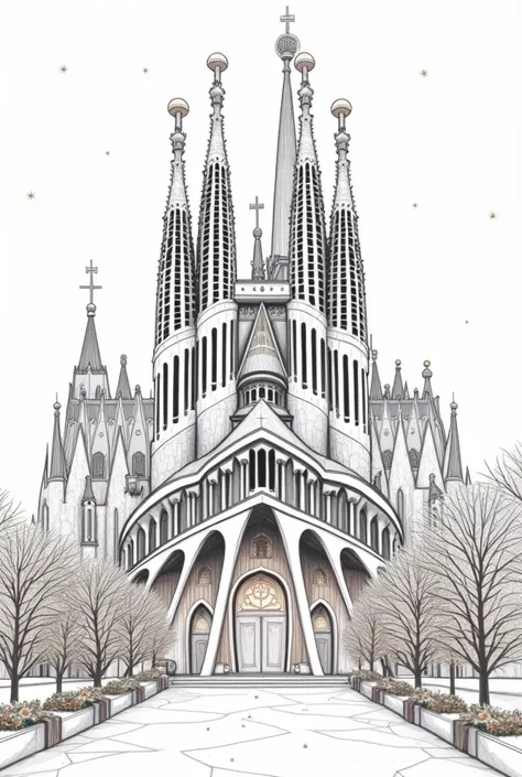 Sagrada Familia line drawing at Christmas 