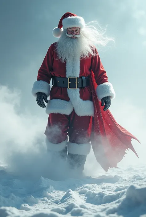 Santa Claus with emering goal on a white dune