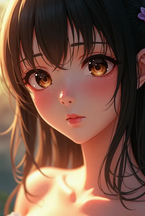 Draw a beautiful anime girl who is very realistic and sweaty