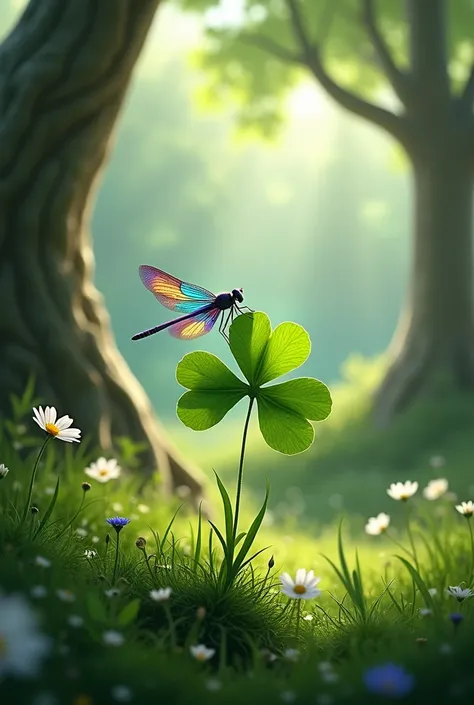 clover, dragon-fly
