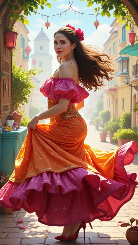 Create a captivating 16K UHD sketch of a mesmerizing flamenco breathtaking fascinating cutist one of a kind dancer, embodying elegance and charm. Picture a beautiful, enchanting woman with soft, realistic skin, gracefully posed in motion as she swirls in h...